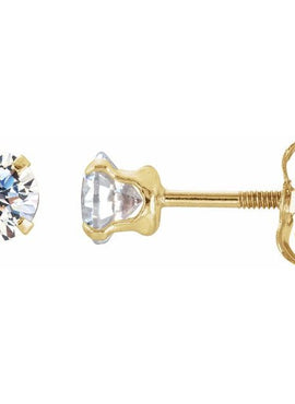14K Yellow Gold 4 mm Imitation White Cubic Zirconia Youth Stud Earrings