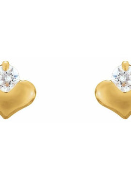 14K Yellow Gold 2.25 mm Imitation White Cubic Zirconia  Heart Earrings