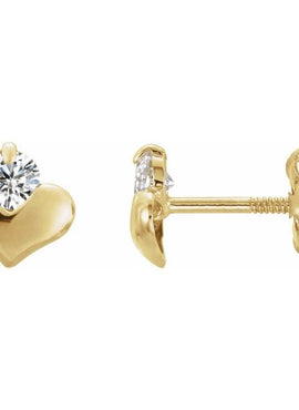 14K Yellow Gold 2.25 mm Imitation White Cubic Zirconia  Heart Earrings