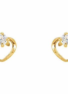 14K Yellow Gold Imitation White Cubic Zirconia Youth Heart Earrings