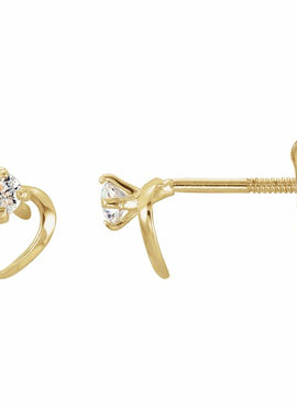 14K Yellow Gold Imitation White Cubic Zirconia Youth Heart Earrings