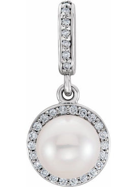 14K Yellow Gold Cultured White Freshwater Pearl & .06 CTW Natural Diamond Pendant