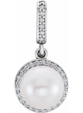 14K Yellow Gold Cultured White Freshwater Pearl & .06 CTW Natural Diamond Pendant