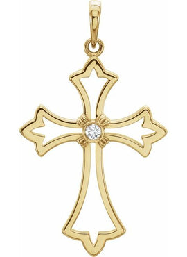 14K Yellow Gold .03 CT Natural Diamond Cross Pendant