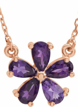 14K Rose Gold Natural Sky Blue Topaz Flower 16