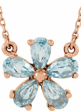 14K Rose Gold Natural Sky Blue Topaz Flower 16