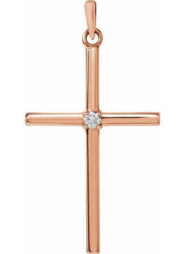 14K White Gold .01 CT Natural Diamond Cross Pendant