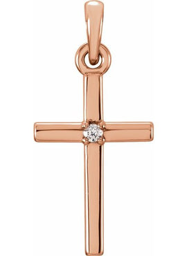 14K White Gold .01 CT Natural Diamond Cross Pendant