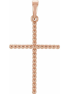 14K Yellow Gold Beaded Cross Pendant