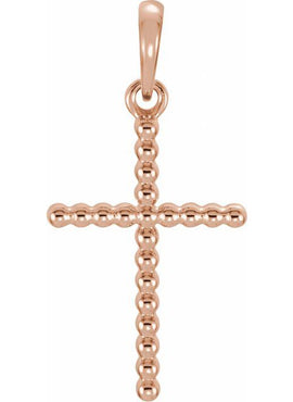 14K Yellow Gold Beaded Cross Pendant