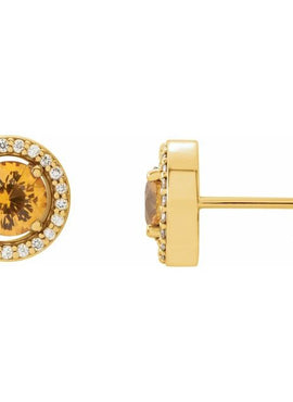 14K Yellow Gold Natural Aquamarine & 1/6 CTW Natural Diamond Earrings
