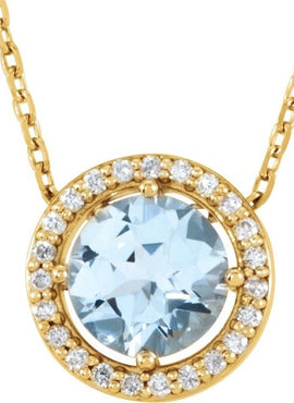 14K Yellow Gold Natural Blue Sapphire & .05 CTW Natural Diamond Halo-Style 16
