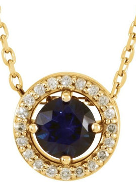 14K Yellow Gold Natural Blue Sapphire & .05 CTW Natural Diamond Halo-Style 16