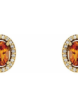 14K Yellow Gold Natural Citrine & 1/10 CTW Natural Diamond Earrings