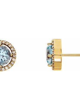 14K Yellow Gold Natural Aquamarine & 1/6 CTW Natural Diamond Earrings