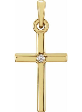 14K White Gold .01 CT Natural Diamond Cross Pendant