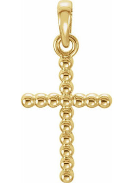 14K Yellow Gold Beaded Cross Pendant