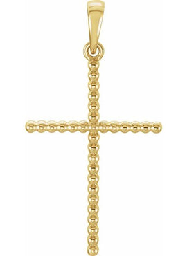 14K Yellow Gold Beaded Cross Pendant