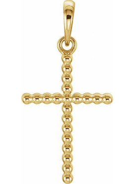14K Yellow Gold Beaded Cross Pendant