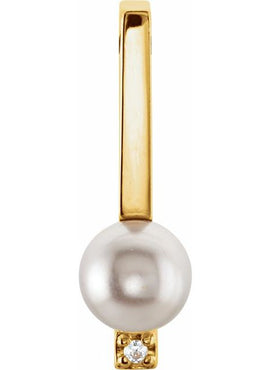 14K Yellow Gold Cultured White Freshwater Pearl & .01 CT Natural Diamond Pendant
