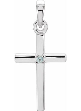 14K White Gold .01 CT Natural Diamond Cross Pendant