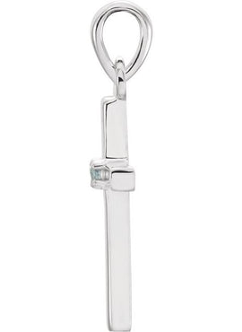 14K White Gold .01 CT Natural Diamond Cross Pendant
