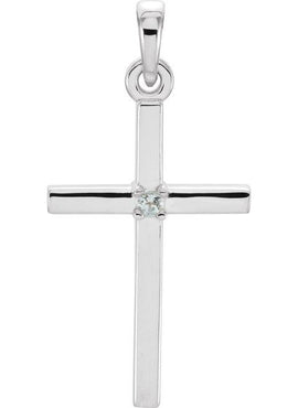 14K White Gold .01 CT Natural Diamond Cross Pendant