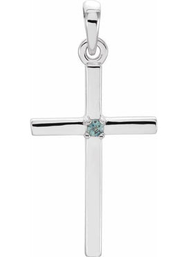 14K White Gold .01 CT Natural Diamond Cross Pendant