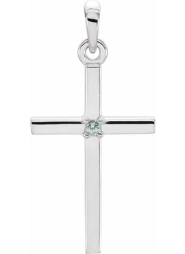 14K White Gold .01 CT Natural Diamond Cross Pendant