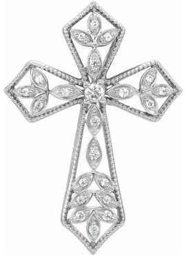 14K White Gold 1/10 CTW Natural Diamond Cross Pendant