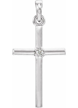 14K White Gold .01 CT Natural Diamond Cross Pendant