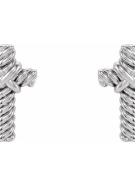 14K White Gold Rope Cross Earrings