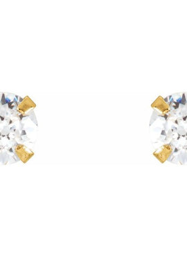 14K Yellow Gold 3 mm Imitation White Cubic Zirconia Youth Stud Earrings