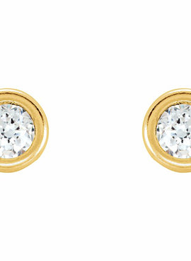 14K Yellow Gold 3 mm Imitation White Cubic Zirconia Youth Bezel Stud Earrings