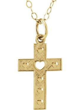 14K Yellow Gold Pierced Heart Cross 15