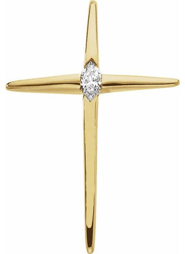 14K Yellow Gold 1/8 CT Natural Diamond Cross Pendant