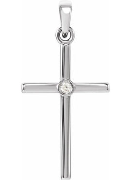 Platinum .01 CT Natural Diamond Cross Pendant
