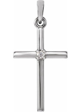 14K White Gold .01 CT Natural Diamond Cross Pendant