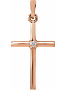 14K White Gold .01 CT Natural Diamond Cross Pendant