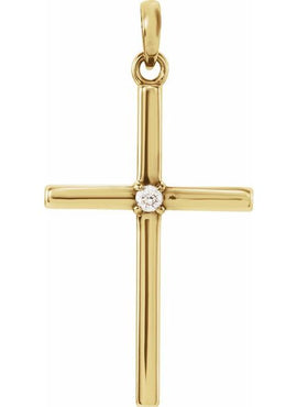 14K White Gold .01 CT Natural Diamond Cross Pendant
