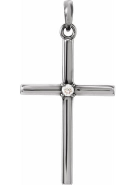 14K White Gold .01 CT Natural Diamond Cross Pendant