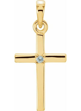 14K White Gold .01 CT Natural Diamond Cross Pendant