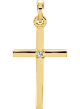 14K White Gold .01 CT Natural Diamond Cross Pendant