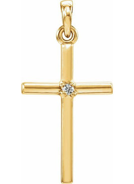 14K White Gold .01 CT Natural Diamond Cross Pendant