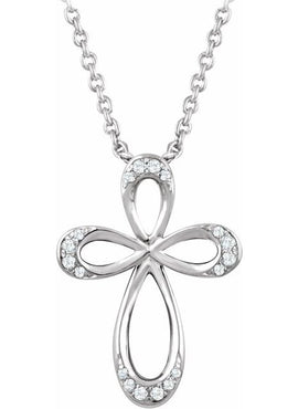 Sterling Silver 1/10 CTW Natural Diamond Cross 18