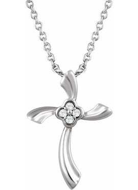 Sterling Silver .03 CTW Natural Diamond Cross 18