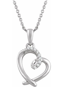 Sterling Silver .05 CTW Natural Diamond Heart 16-18