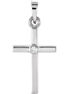Platinum .01 CT Natural Diamond Cross Pendant