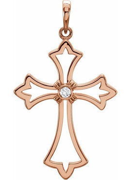 14K Yellow Gold .03 CT Natural Diamond Cross Pendant