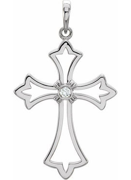 14K Yellow Gold .03 CT Natural Diamond Cross Pendant